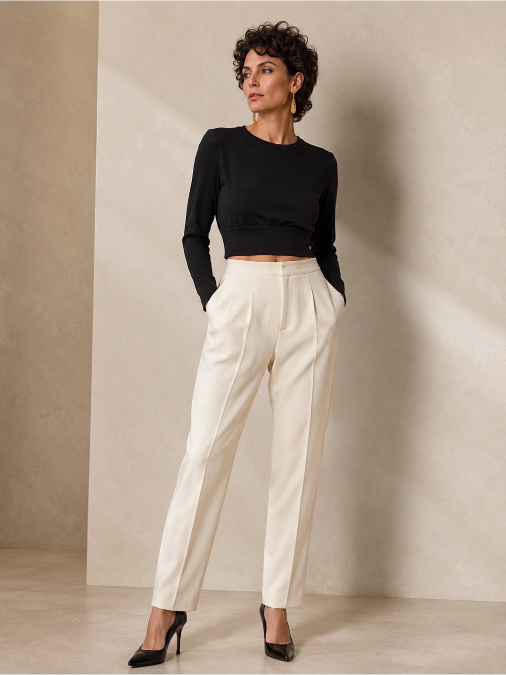 Unplug Sleek Black Cropped Long-Sleeve Top - Blue Note - Bundle & Save